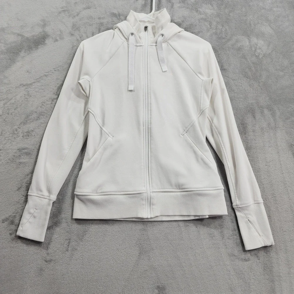 Athleta Hoodie Womens XS White Triumph Fleece Full Zip Thumbholes Gym Workout